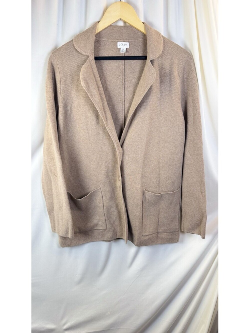 J. Crew Two-Button Sweater Blazer Womens Sz M Oatmeal Brown 100% Cotton Soft